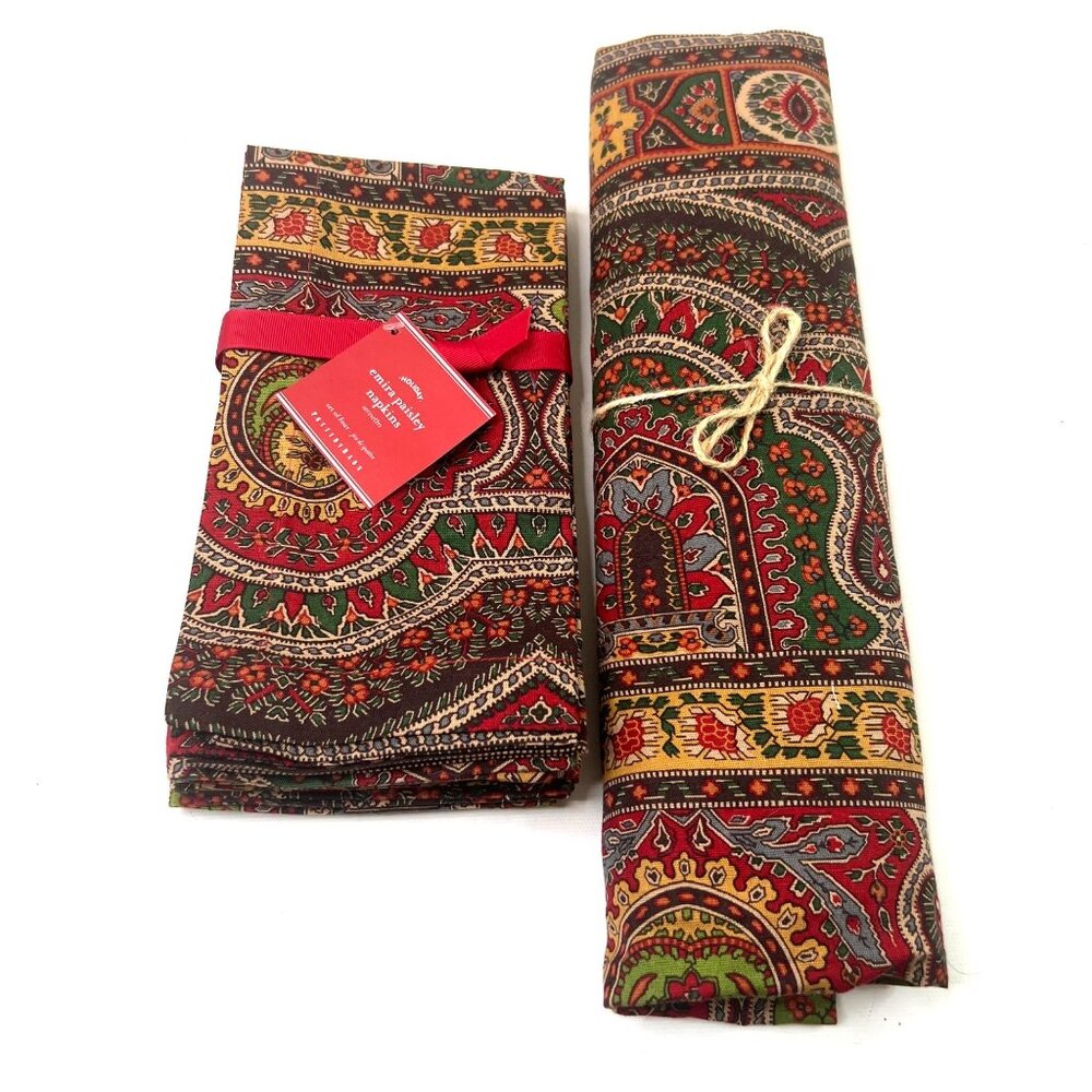 Holiday Emira Paisley Napkins & Tablecloth Set Intricate Bohemian Textile Design